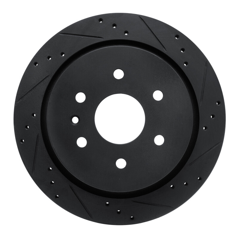 Cadillac XTS Brake Rotor (1) - Rear Right - R1 Concepts - Drilled & Slotted - Black - `13-`19